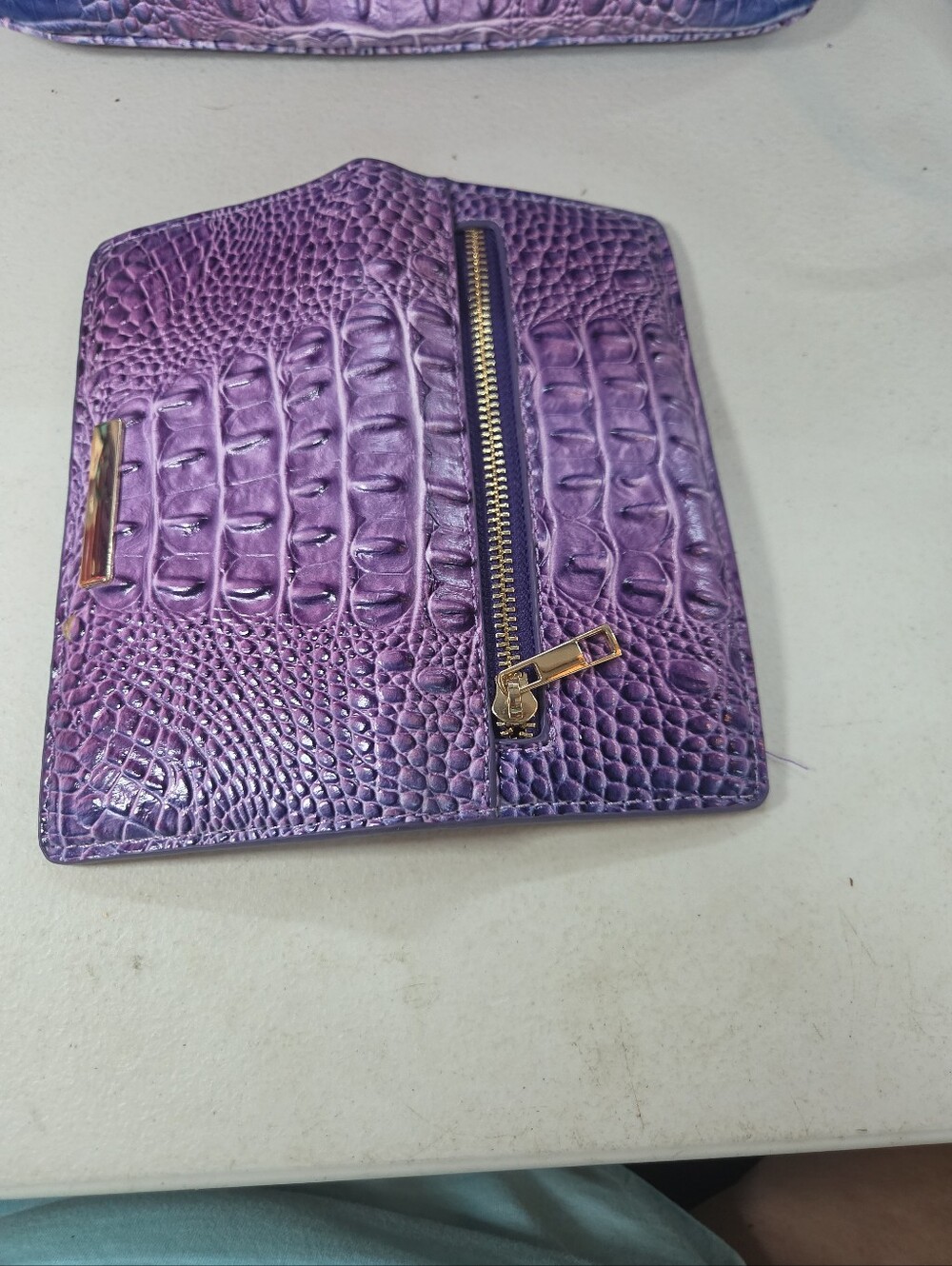 Purple Croc-Embossed Tote Bag with Removable Wallet - Picture 5 of 7